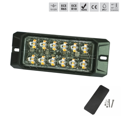 LED габарит с оранжев блиц, 12 LED, 9.1W, 12 режима, синхронизация, IP67, E-Mark E9, ECE R65 / R10, 12–24V