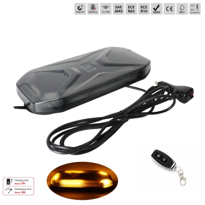 LED аварийна лампа 32.5 см, 28W, 68 LED, 20 режима, вградена батерия, дистанционно управление, E-Mark E9, ECE R10, 12V / 24V, оранжева светлина, опушена