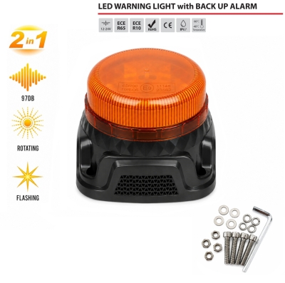 Оранжева LED аварийна лампа със зумер за заден ход, 14.5W, 9 режима, 97 dB, E-Mark E9, ECE R65/R10, IP67, 12–24V