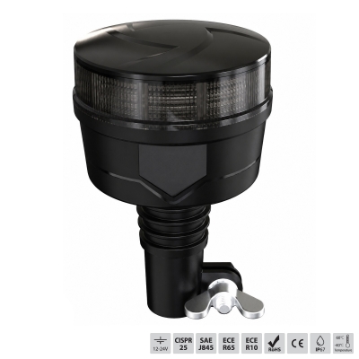 LED оранжева аварийна лампа с опушен корпус, 36 LED, 19W, 12–24V, 7 режима, E-Mark E9, ECE R65/R10, IP67, монтаж на стойка