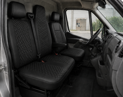 Комплект 2+1 Тапицерия за RENAULT MASTER III 2010-2019 – Еко кожа, Черна с черен шев, 6 части