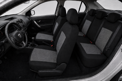 Текстилна тапицерия за седалки за Dacia Logan I 2004–2012, Dacia Logan II 2012+, черно-сива, 9 части