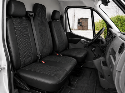 2+1 Тапицерия за предни седалки за Renault Master, текстил и еко кожа, черна, 6 части