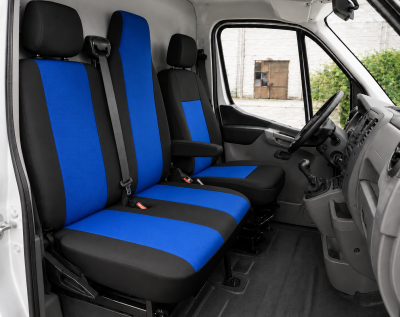 2+1 Текстилна тапицерия за предни седалки за Renault Master, черно-синя, 6 части