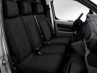 2+1 Текстилна тапицерия за предни седалки за Peugeot Expert 2016+, с отвор за барчето на двойната седалка, черна, 7 части