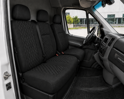 2+1 Текстилна тапицерия за предни седалки за Mercedes Sprinter W906 2006-2018, Черна с черен шев, 8 части