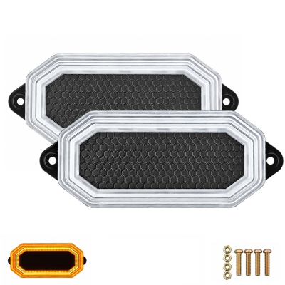 Комплект 2 бр. LED габарити с аварийна сигнализация и динамичен старт, 12V/24V, Жълти, 116 x 55 x 25 мм