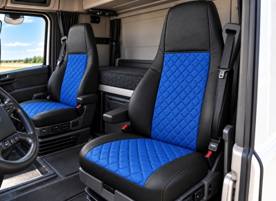 Кожена тапицерия за високи седалки за Scania R 2006–2020, синя, 4 части
