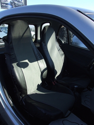 1+1 Калъфи за предни седалки, тапицерия за автомобил Smart Fortwo Смарт Форту, текстил и еко кожа, сиво-черно