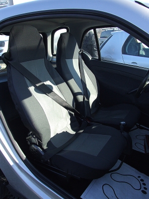 1+1 Калъфи за предни седалки, тапицерия за автомобил Smart Fortwo Смарт Форту, текстил сиво-черно Лукс