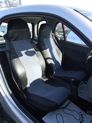 1+1 Калъфи за предни седалки, тапицерия за автомобил Smart Fortwo Смарт Форту, текстил сиво-черно