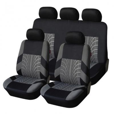 Нова универсална текстилна авто тапицерия, калъфи за автомобилни седалки, пълен комплект, 9 части в сиво-черно
