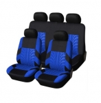 Нова универсална текстилна авто тапицерия, калъфи за автомобилни седалки, пълен комплект, 9 части в синьо-черно