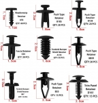 Универален комплект от 421 броя фиксиращи авто клипсове закопчалки копка - щипка за кори лайсни панели табло и др. със инструмент за демонтаж