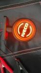 Комплект от 2 броя LED ЛЕД страничен габарит рогче 12 -24V оранжево - червено “old school” Неон Ефект с лого Iv