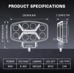 LED мощен диоден фар халоген лампа 12V-24V 90W бяло-жълто за АТВ джип камион трактор земеделски и селскостопански машини и др. 