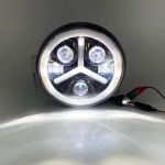 Универсален 7" инча 18см ЛЕД LED фар лампа халоген 12V-24V къси/дълги с DRL дневни светлини мигач бяло-жълто 7000lm за АТВ джип мотоциклет камион трактор и др.