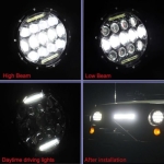 Комплект от 2бр. универсален 7" инча 18см ЛЕД LED фар лампа халоген 12V-24V къси/дълги с DRL дневни светлини бяло 8000lm за АТВ джип мотоциклет камион трактор и др.