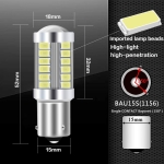 Комплект от 2бр. LED Лед Крушки, 33 SMD, С Лупа, BA15S 1156 (P21W), BAU15S , 12V, Бяла, Светлина Разминати пинове (150°)