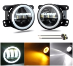 Комплект от 2 броя 4" инча 9.8cм ЛЕД LED фар лампа халоген 12V-24V с DRL дневни светлини мигач бяло-жълто за Jeep Dodge Chrysler Peugeot Ford CITROËN Opel Dacia Jaguar PORSCHE Suzuki Nissan RENAULT