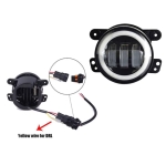Комплект от 2 броя 4" инча 9.8cм ЛЕД LED фар лампа халоген 12V-24V с DRL дневни светлини мигач бяло-жълто за Jeep Dodge Chrysler Peugeot Ford CITROËN Opel Dacia Jaguar PORSCHE Suzuki Nissan RENAULT