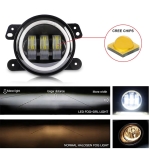 Комплект от 2 броя 4" инча 9.8cм ЛЕД LED фар лампа халоген 12V-24V с DRL дневни светлини мигач бяло-жълто за Jeep Dodge Chrysler Peugeot Ford CITROËN Opel Dacia Jaguar PORSCHE Suzuki Nissan RENAULT
