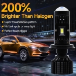 Комплект от 2 броя LED крушки с лупа, Y10 H4, 200%, 60W 6400LM, 6000K, 360° Canbus без грешки – 12V