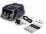 Машина за броене на пари, Проверка на банкноти чрез UV и MG - с собствен цветен LCD и външен LED дисплей, 1000 банкноти/минута, Включен калъф - Сива
