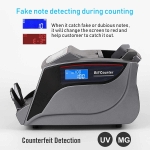 Машина за броене на пари, Проверка на банкноти чрез UV и MG - с собствен цветен LCD и външен LED дисплей, 1000 банкноти/минута, Включен калъф - Сива