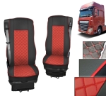 Комплект 1+1 тапицерия от еко кожа за DAF XF 106 2015-2021 - червено-черно