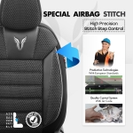 Комплект Луксозна Тапицерия OTOM текстил с еко кожа TORO Design – Черна със сив шев, за Предни и Задни Седалки