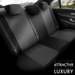 Комплект Луксозна Тапицерия OTOM текстил с еко кожа TORO Design – Черна със син шев, за Предни и Задни Седалки