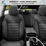 Комплект Луксозна Тапицерия OTOM текстил с еко кожа LINE Design – Черна с черен шев, за Предни и Задни Седалки