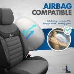 Комплект Луксозна Тапицерия OTOM текстил с еко кожа LINE Design – Черна с черен шев, за Предни и Задни Седалки