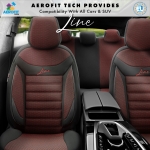 Комплект Луксозна Тапицерия OTOM текстил с еко кожа LINE Design – Черна с червен шев, за Предни и Задни Седалки