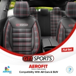 Комплект Луксозна Тапицерия OTOM текстил с еко кожа GTI SPORTS Design – Черна с червен шев, за Предни и Задни Седалки