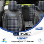 Комплект Луксозна Тапицерия OTOM текстил с еко кожа GTI SPORTS Design – Черна със син шев, за Предни и Задни Седалки