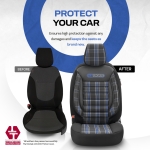 Комплект Луксозна Тапицерия OTOM текстил с еко кожа GTI SPORTS Design – Черна със син шев, за Предни и Задни Седалки