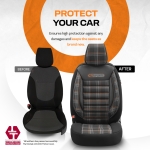 Комплект Луксозна Тапицерия OTOM текстил с еко кожа GTI SPORTS Design – Черна с оранжев шев, за Предни и Задни Седалки