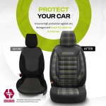 Комплект Луксозна Тапицерия OTOM текстил с еко кожа GTI SPORTS Design – Черна със зелен шев, за Предни и Задни Седалки