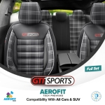 Комплект Луксозна Тапицерия OTOM текстил с еко кожа GTI SPORTS Design – Черна с бял шев, за Предни и Задни Седалки