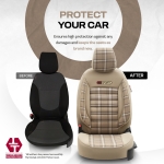 Комплект Луксозна Тапицерия OTOM текстил с еко кожа TORO Design – Бежова с бежов шев, за Предни и Задни Седалки