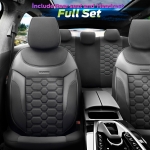 Комплект Луксозна Тапицерия OTOM текстил с еко кожа CARBON Design – Черна със сив шев, за Предни и Задни Седалки