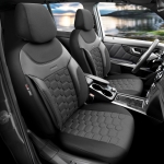 Комплект Луксозна Тапицерия OTOM текстил с еко кожа CARBON Design – Черна със сив шев, за Предни и Задни Седалки