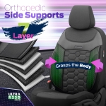 Комплект Луксозна Тапицерия OTOM текстил с еко кожа CARBON Design – Черна със сив шев, за Предни и Задни Седалки