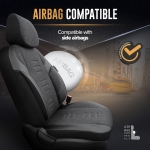 Комплект Луксозна Тапицерия OTOM текстил с еко кожа THRONE Design – Черна със сив шев, за Предни и Задни Седалки