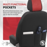 Комплект Луксозна Тапицерия OTOM текстил с еко кожа COMFORT LINE Design – Червено-Черна с червен шев, за Предни и Задни Седалки