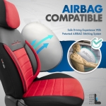 Комплект Луксозна Тапицерия OTOM текстил с еко кожа COMFORT LINE Design – Червено-Черна с червен шев, за Предни и Задни Седалки