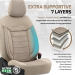 Комплект Луксозна Тапицерия OTOM текстил с еко кожа COMFORT LINE Design – Бежова с бежов шев, за Предни и Задни Седалки