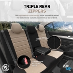 Комплект Луксозна Тапицерия OTOM текстил с еко кожа COMFORT LINE Design – Бежово-Черна с бежов шев, за Предни и Задни Седалки